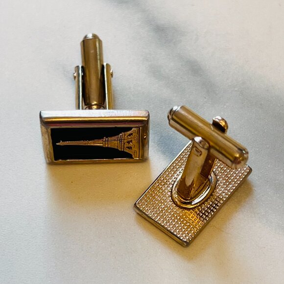 Fabulous Gold-toned 1950s Vintage Eiffel Tower Cufflinks - Picture 2 of 4
